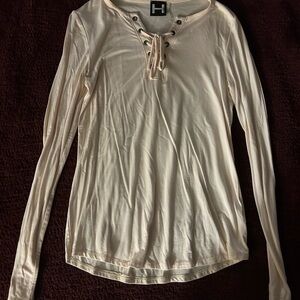 Bordeaux Light Pink Lace-Up Long Sleeve Top